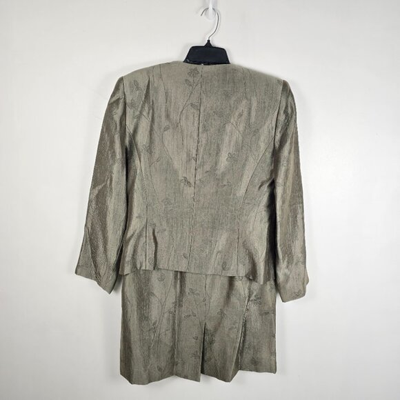 Albert Nipon Skirt Suit Set Womens 12 Sage Green Floral Blazer Textured Career - Picture 2 of 16
